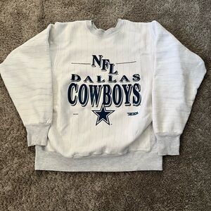 VINTAGE 90s Dallas Cowboys Trench Sweatshirt Mens White Pullover Crewneck